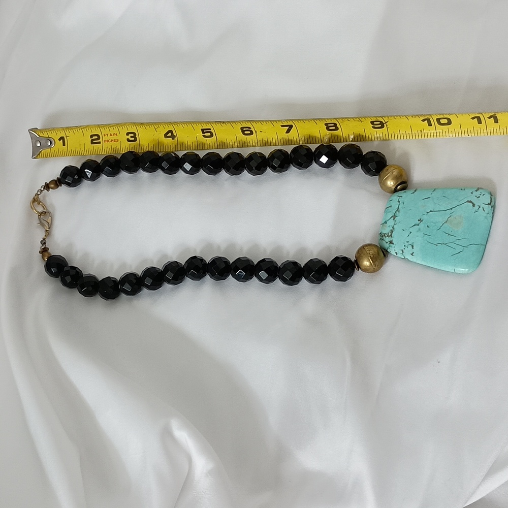 Turquoise, Brass and Black Stone - Picture 3 of 4